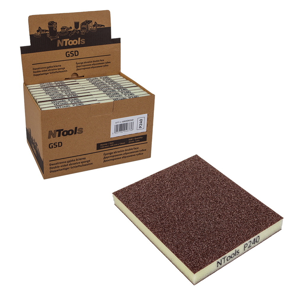 Éponge abrasive double face NTools GSD - Bloc de poncage très souple, 20 pcs