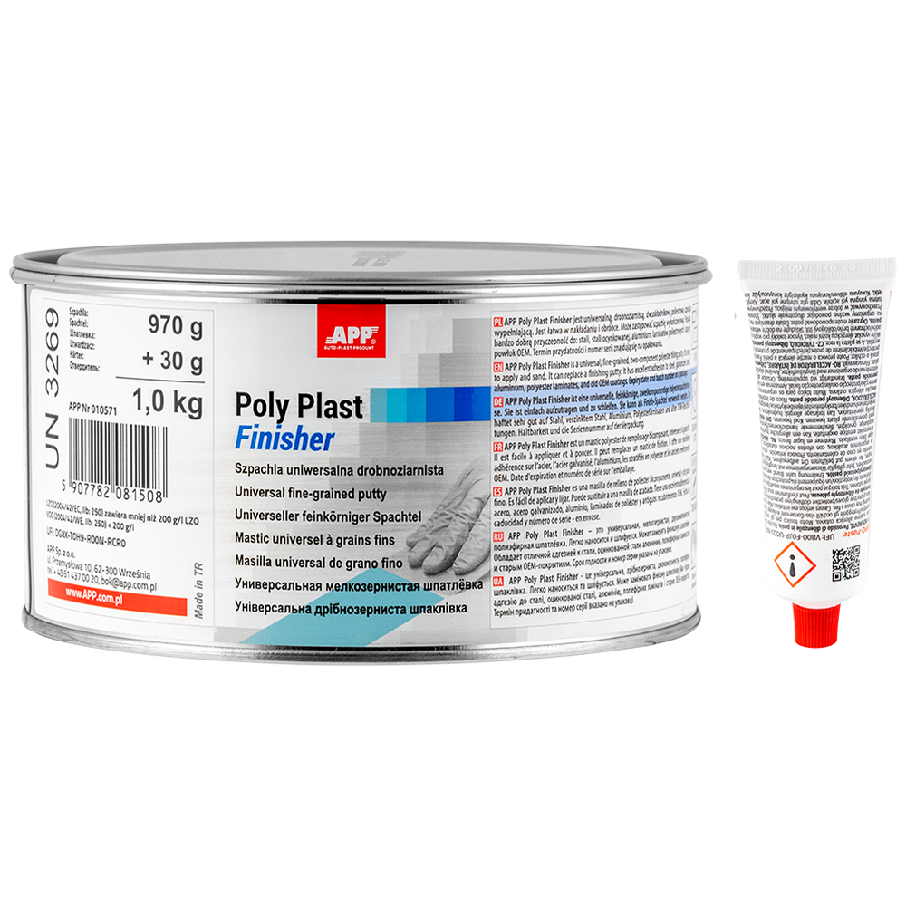 Mastic de finition carrosserie APP Poly Plast Finisher - Fini très lisse, universel