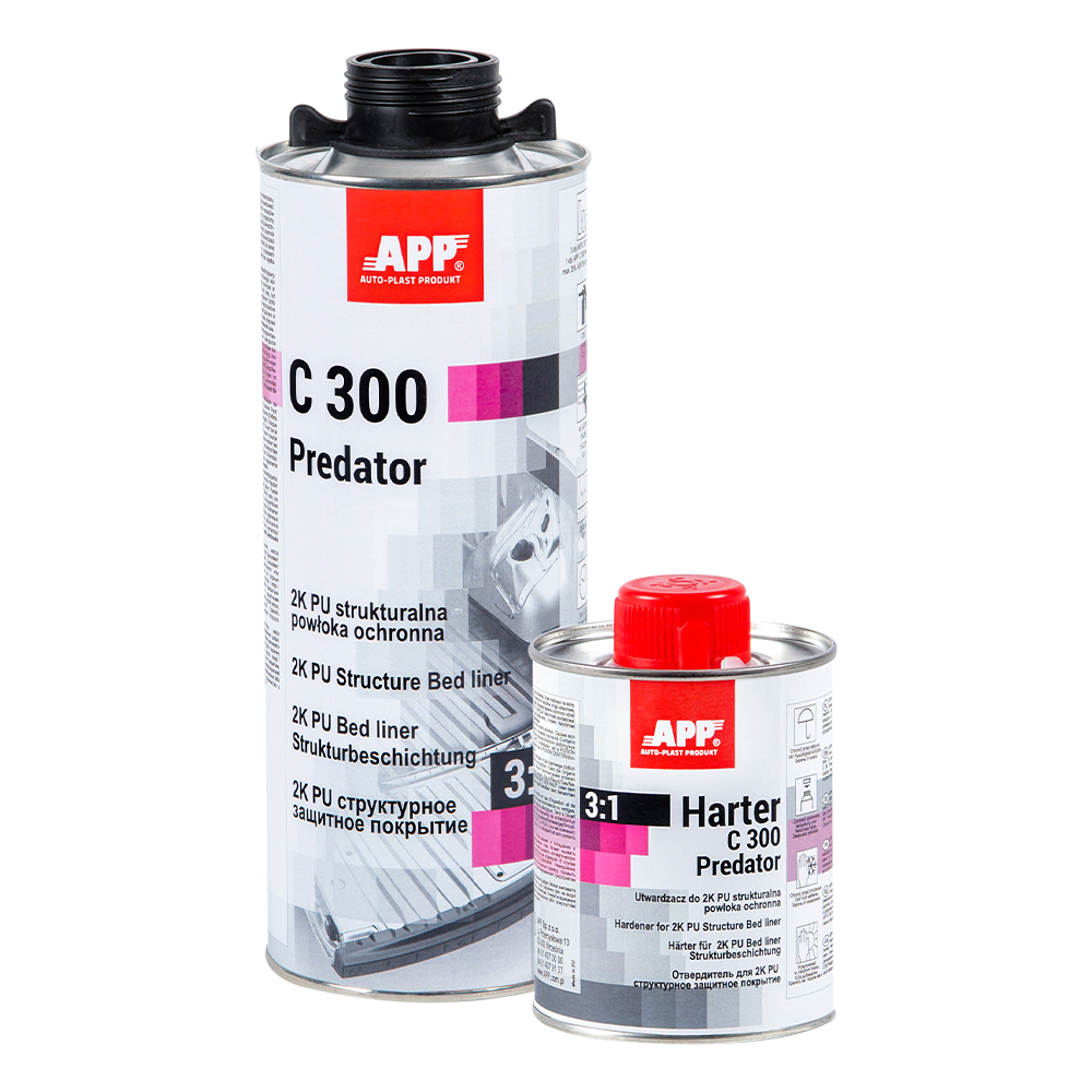 Revêtement de protection texturé 2K noir APP C300 Predator 3:1 et Harter - Anti-rayures, anticorrosion, 800 ml