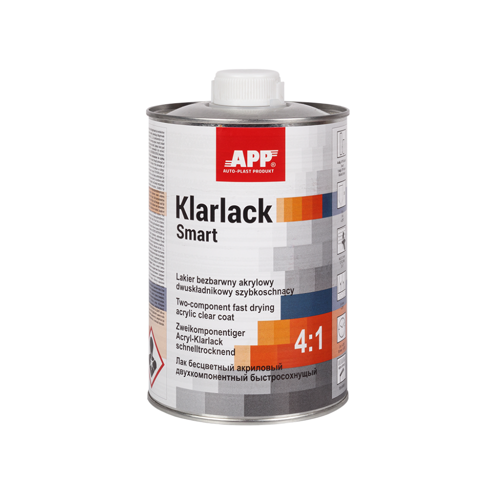 APP Klarlack Smart 4:1 - Lakier bezbarwny akrylowy dwuskładnikowy szybkoschnący bezbarwny 1 0L