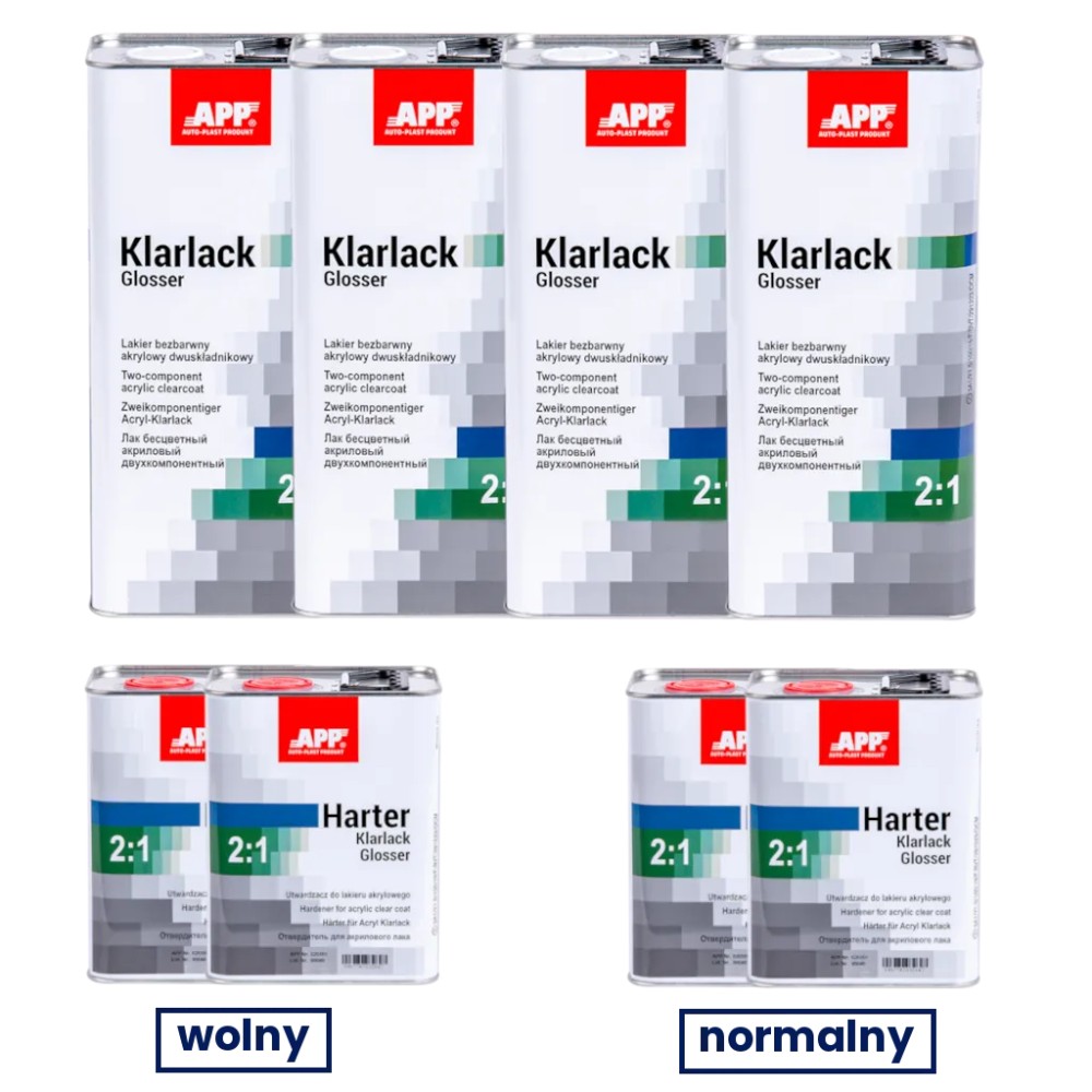 APP Klarlack Glosser 2:1+ Harter - Utwardzacz do lakieru akrylowego 4x5L lak+2x2 5L utw.nor.+2x2 5L utw.woln 30L