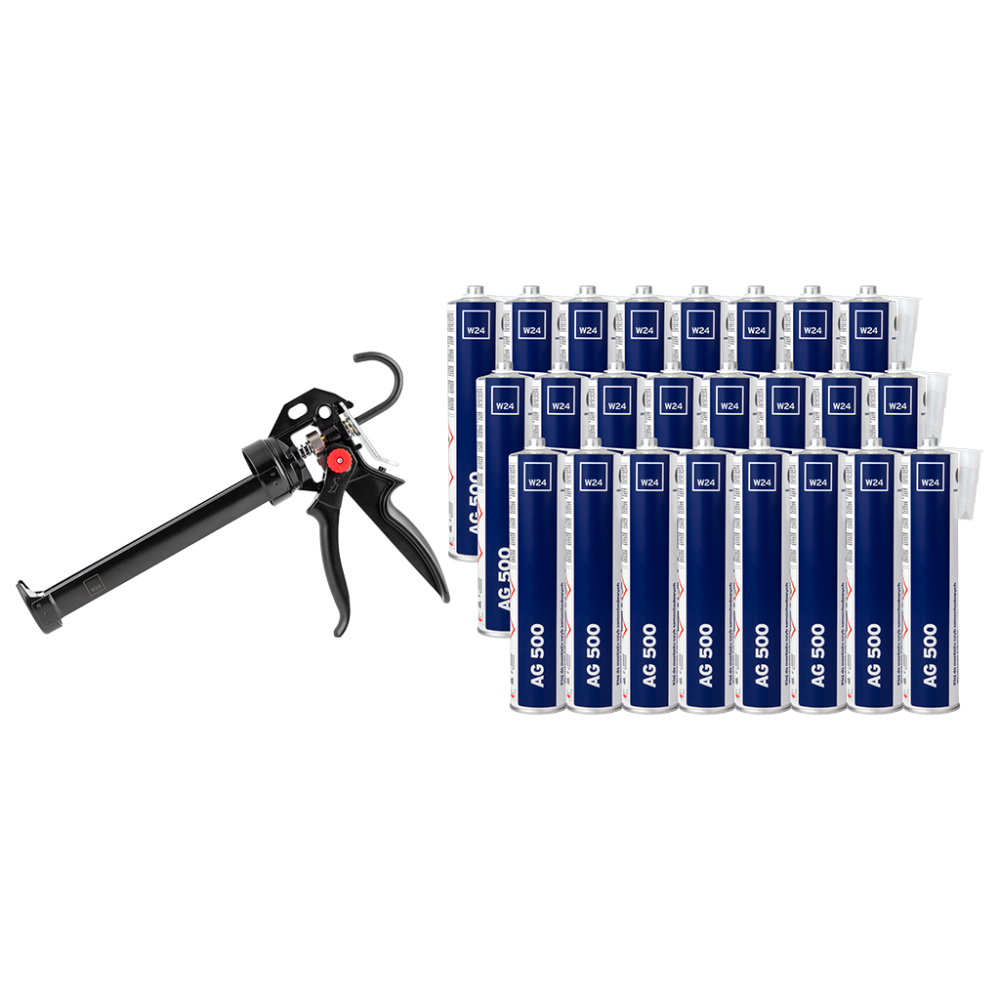 Zestaw W24 AG 500 + Caulking Gun | Klej do montażu szyb samochodowych AG 500 24 szt. 310ml | wyciskacz