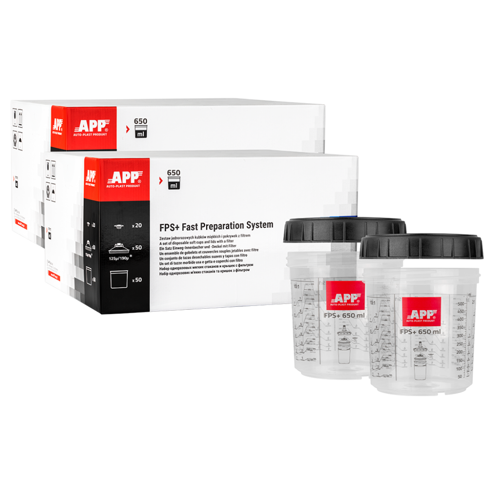 APP FPS Fast Preparation System SET - Zestaw kubków miękkich i kubków twardych z podziałką 650 ml op (100szt)