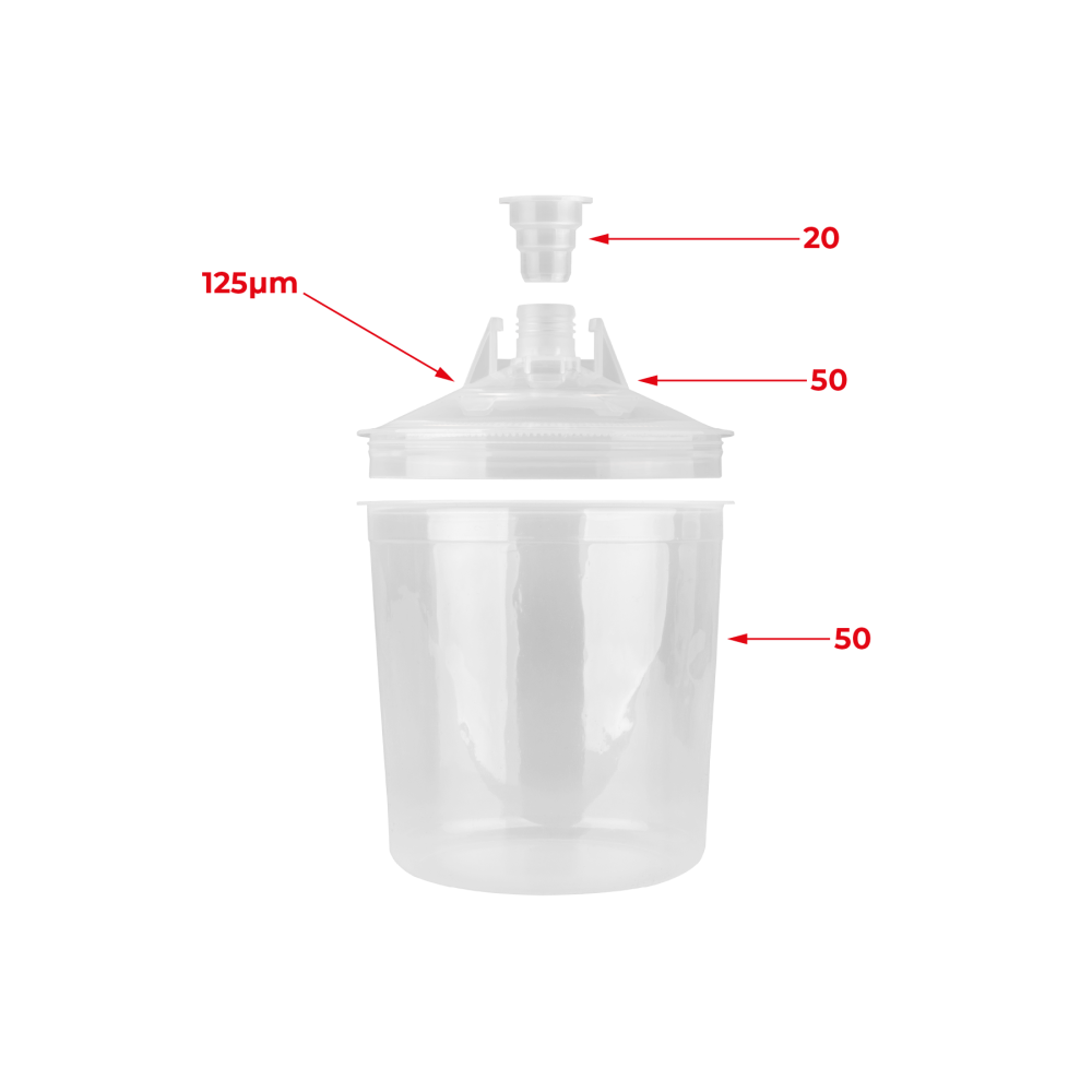 Zestaw jednorazowych kubków miekkich z pokrywką z filtrem APP 650 ml op. 50 szt. 125 190 µm