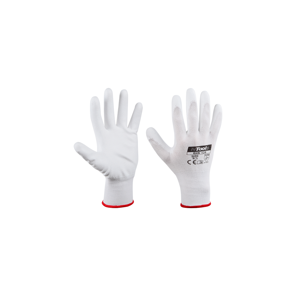 NTools RRN 12B - Rękawice robocze nylonowo – poliuretanowe Kolor biały S op (12par)(1)