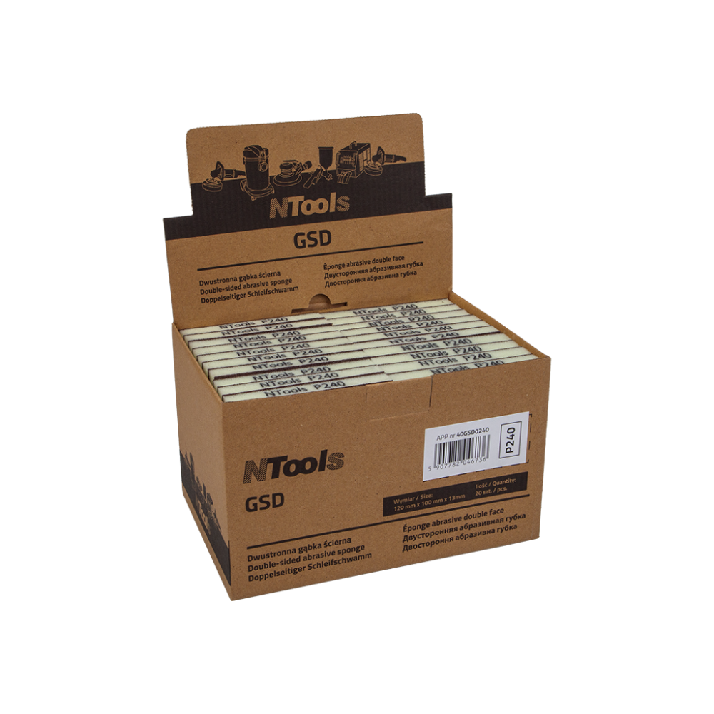 NTools GSD - Dwustronna gąbka ścierna P1200 120 mm x 100 mm x 13 mm op (20szt)(1)