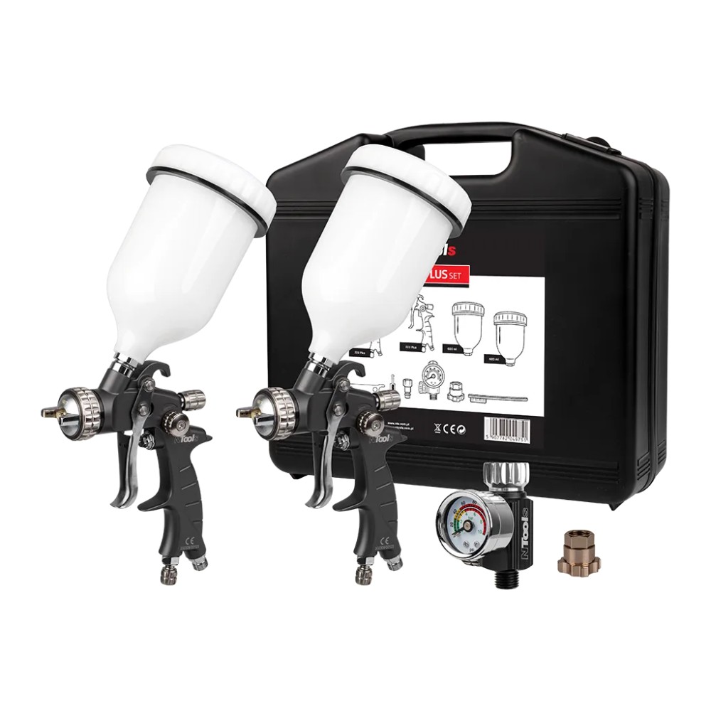 Zestaw lakierniczych pistoletów natryskowych NTools FX3 PLUS SET 1 3 mm + 1 7 mm górny zb.