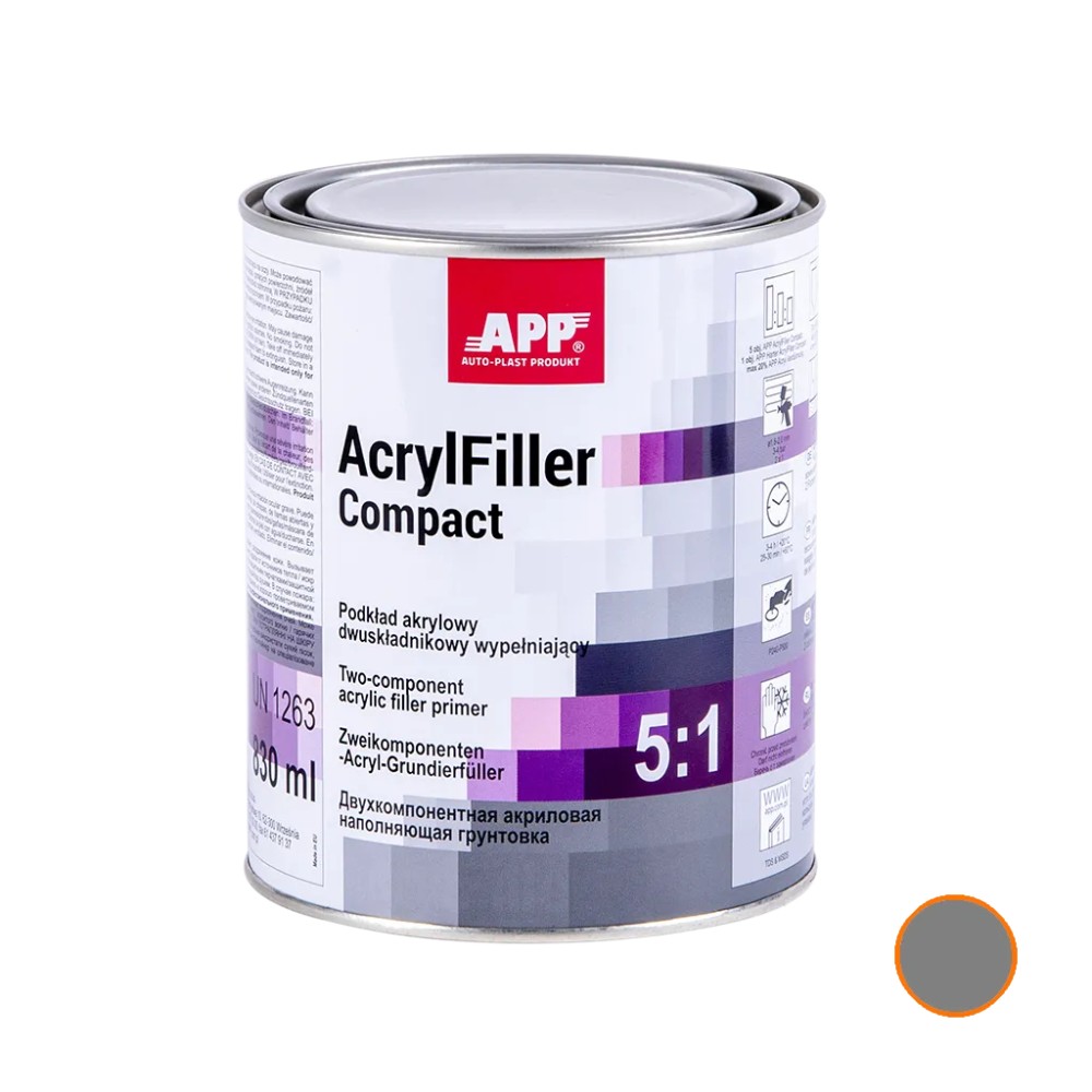 Podkład akrylowy dwuskładnikowy wypełniający APP AcrylFiller Compact 5:1 Szary 0 83L