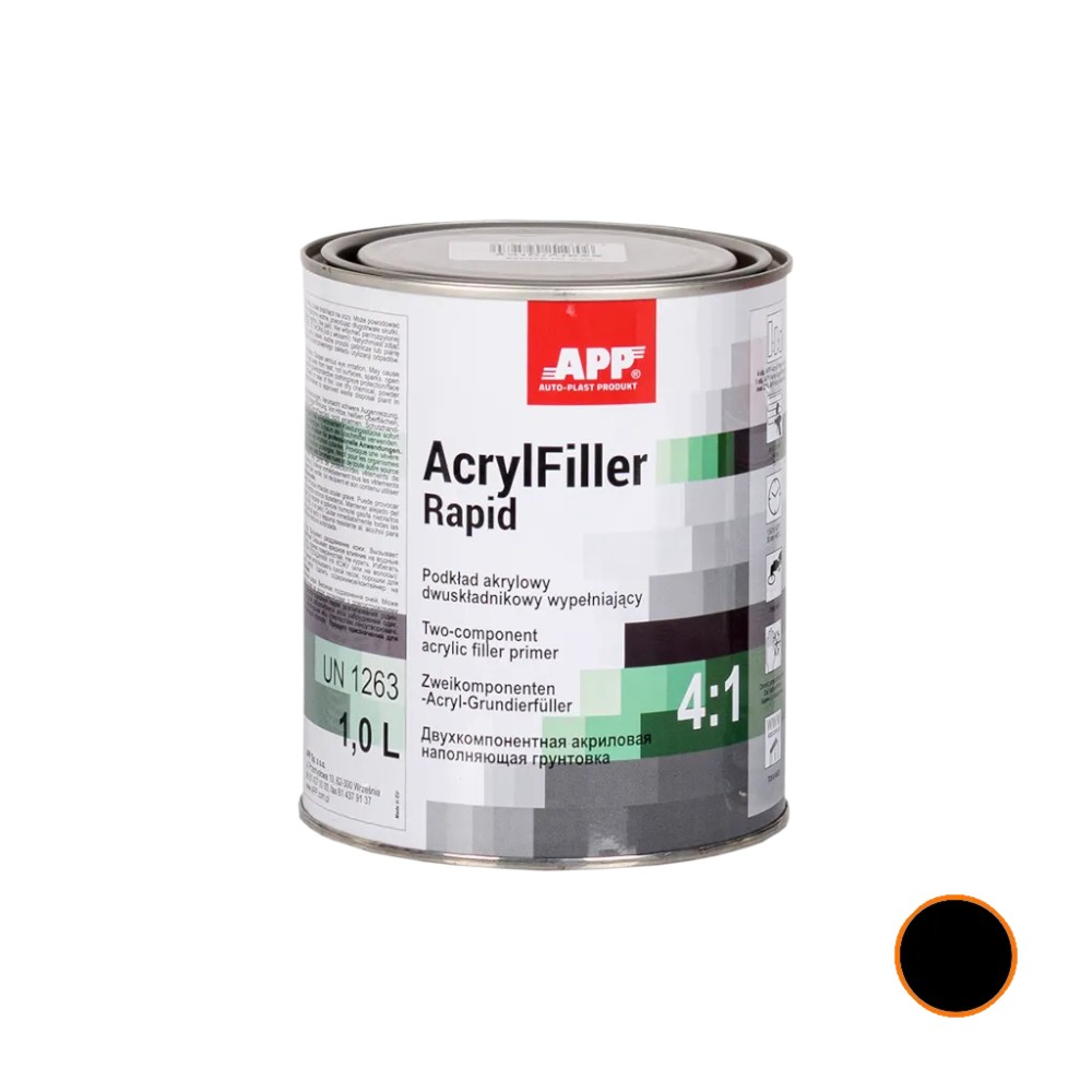 Podkład akrylowy dwuskładnikowy wypełniający APP AcrylFiller Rapid Czarny 1 0L