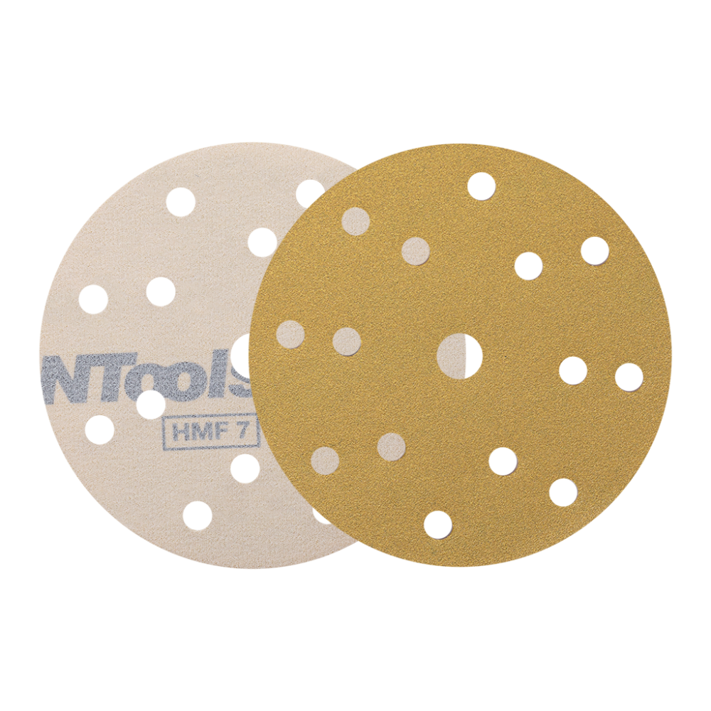 NTools HMF 7 - Krążek ścierny d150 w kolorze żółtym 14+1 otworów mocowany na rzep P80 Kolor żółty d150 op (50szt)(1)